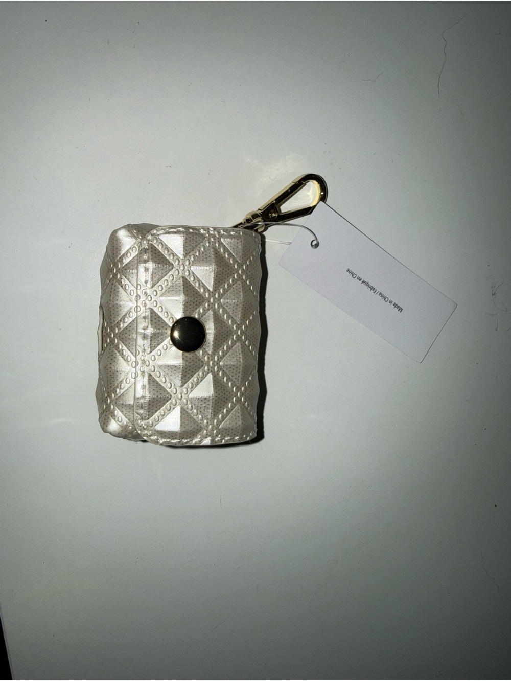 Bandolier Quilted Pearl White AirPods Pouch with Gold Clip - Picture 3 of 5
